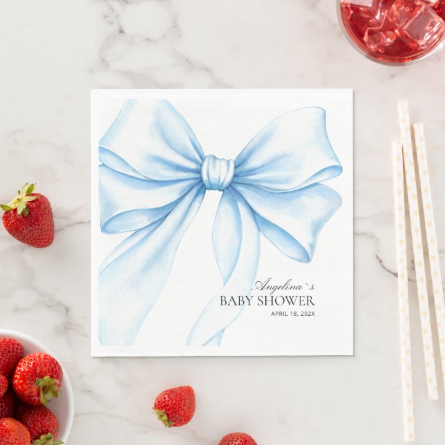 Guardanapo De Papel Party Napkins for baby shower with adorable bow. (Insitu)