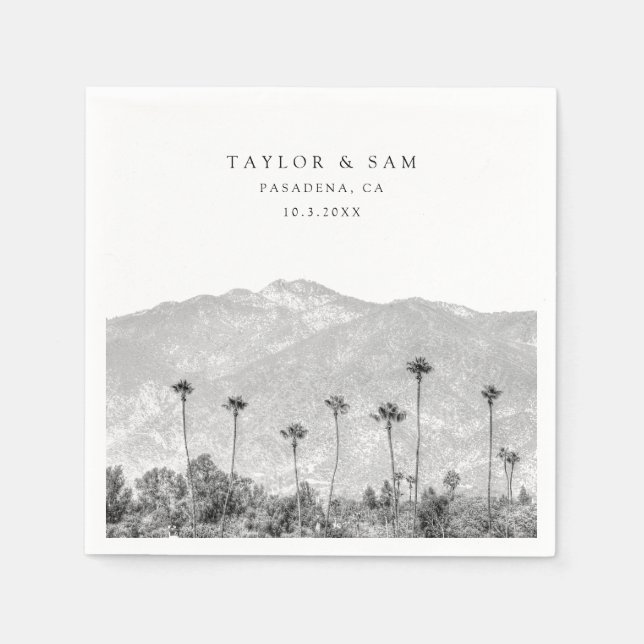 Guardanapo De Papel Pasadena Wedding Palm Tree Mountain Napkins (Frente)