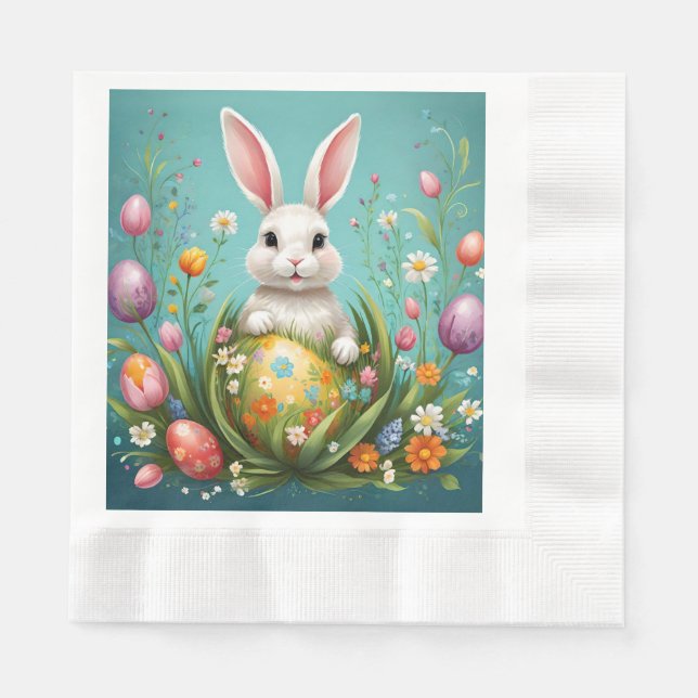 Guardanapo De Papel Páscoa Bunny Floral e Ovo (Frente)