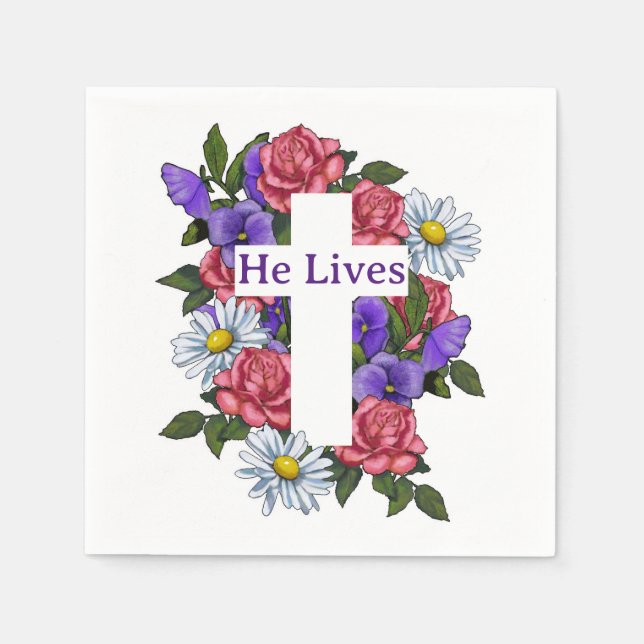 Guardanapo De Papel Páscoa Floral Cross he Livres (Frente)