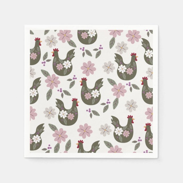 Guardanapo De Papel Páscoa sem costura com frango. (Frente)