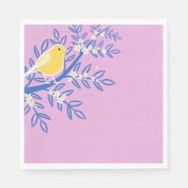 Guardanapo De Papel Pássaro Amarelo Ilustrado em um Fundo Rosa