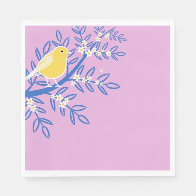 Guardanapo De Papel Pássaro Amarelo Ilustrado em um Fundo Rosa (Frente)