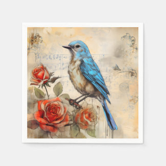 Guardanapo De Papel Pássaro azul e Rosas 1