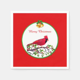 Guardanapo De Papel Pássaro Cardeal Vermelho na Ramificação da Árvore