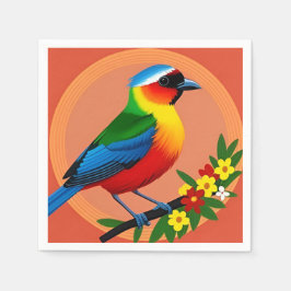 Guardanapo De Papel Pássaro Colorido Empoleirado Entre Flores Vibrante