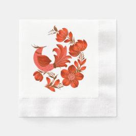 Guardanapo De Papel Pássaro de Arte Popular Vermelho & Floral