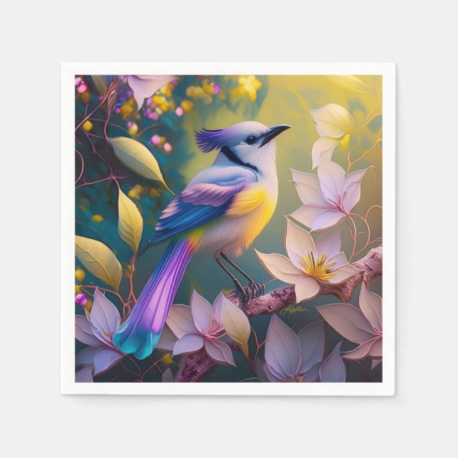 Guardanapo De Papel Pássaro de Fantasia Amarelo Violet Tufado (Frente)