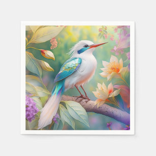 Guardanapo De Papel Pássaro Fantasia Branca, Iridescente, Teal Wing