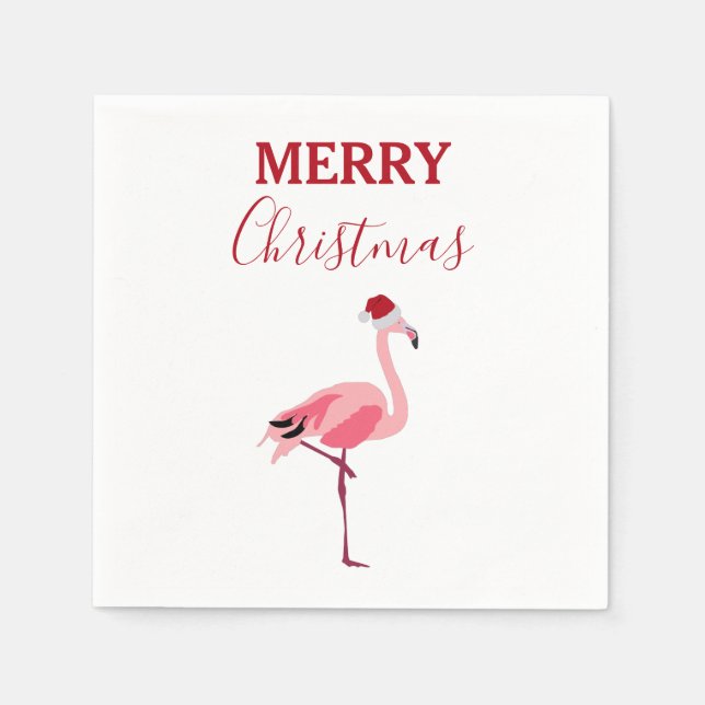 Guardanapo De Papel Pássaro Flamingo Rosa de Natal com Papai Noel (Frente)