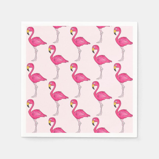 Guardanapo De Papel Pássaro Flamingo, Rosa Tropical, Napkins (Frente)