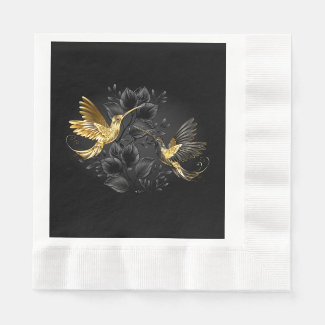 Guardanapo De Papel Pássaro Humino Negro e Dourado (Frente)