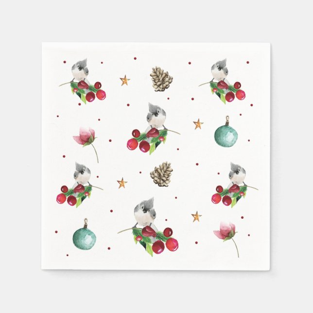 Guardanapo De Papel Pássaro Inverno do Padrão de Natal (Frente)