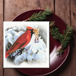 Guardanapo De Papel pássaro vermelho na neve