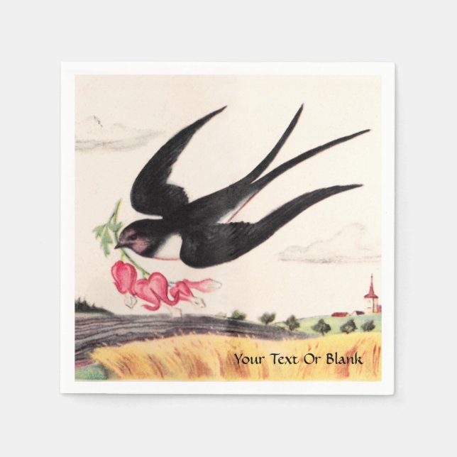 Guardanapo De Papel Pássaro Voador Com Flores (Frente)