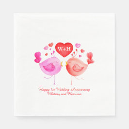 Guardanapo De Papel Pássaros adoram corações cor-de-rosa vermelho 1rua