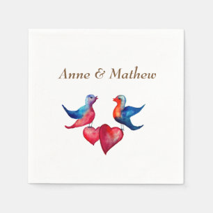 Guardanapo De Papel Pássaros, corações, Casamento Personalizado Napkin