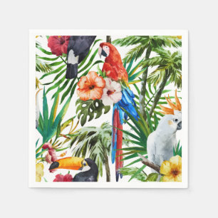 Guardanapo De Papel Pássaros da aguarela e teste padrão tropicais da