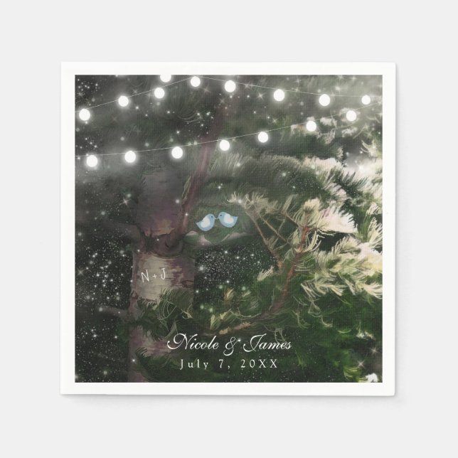 Guardanapo De Papel Pássaros do Amor + Recepção de casamento Noturna P (Frente)