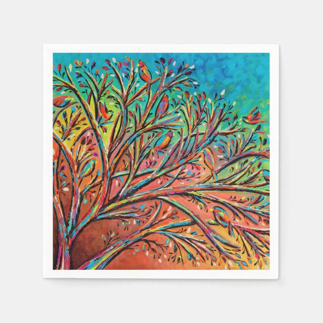 Guardanapo De Papel Pássaros do Árvore do Sol II (Frente)