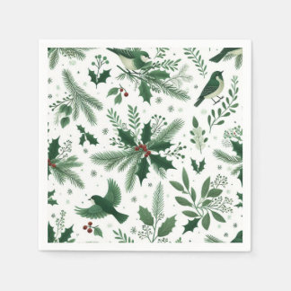 Guardanapo De Papel Pássaros e Galhos Verde Esmeralda de Natal