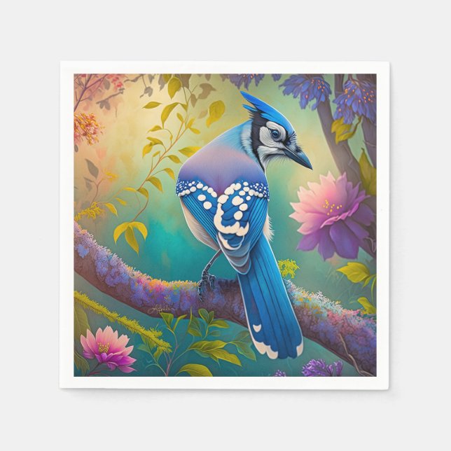 Guardanapo De Papel Pássaros Fantasia Gaio Azul (Frente)