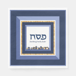 Guardanapo De Papel Passover Seder Jerusalém Blue Dourado Hebraico