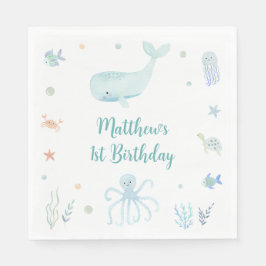 Guardanapo De Papel Pastel Azul Sob O Aniversário Do Mar