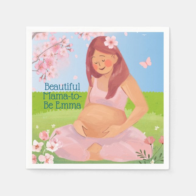 Guardanapo De Papel Pastel Belo Chá de fraldas da Mãe a Ser (Frente)