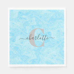 Guardanapo De Papel Pastel Blue Marble Nome Monograma Personalizado