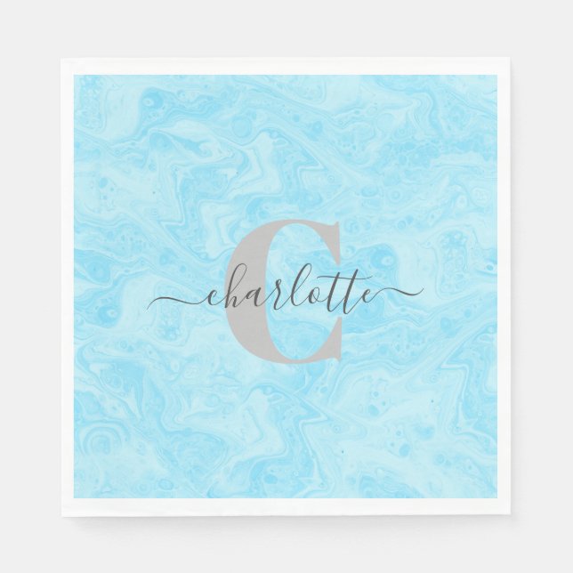 Guardanapo De Papel Pastel Blue Marble Nome Monograma Personalizado (Frente)