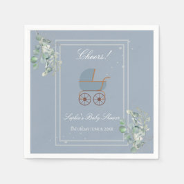 Guardanapo De Papel Pastel Blue Stripes Baby Carriage Baby Shower