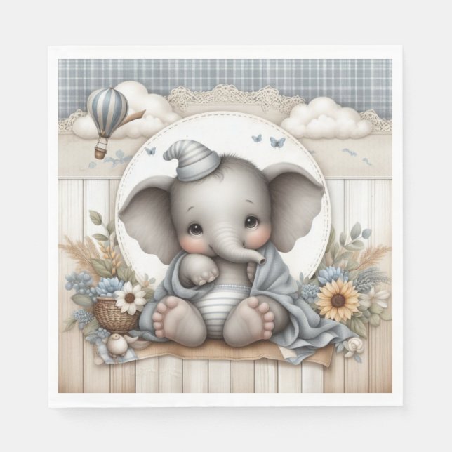 GUARDANAPO DE PAPEL PASTEL BLUE TAN BABY BOY ELEFHANT (Frente)