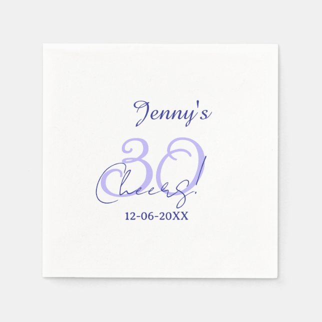 Guardanapo De Papel Pastel cheers 30th birthday purple elegant name da (Frente)