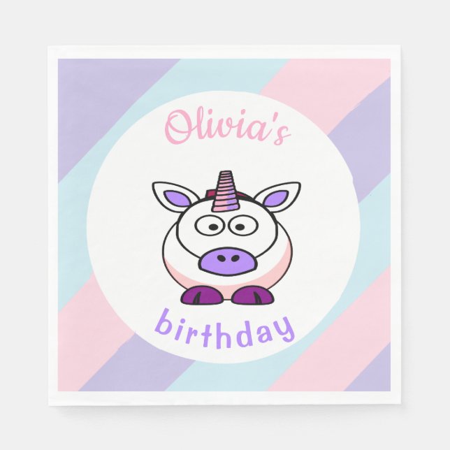 Guardanapo De Papel Pastel de aniversário personalizado unicórnio colo (Frente)
