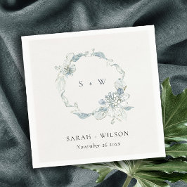 Guardanapo De Papel Pastel Dusky Blue Floral Wreath Casamento Monogram