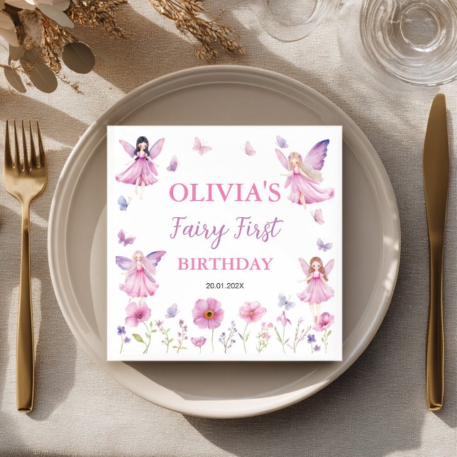 Guardanapo De Papel Pastel Fairy Floral Garden Butterfly Birthday (Criador carregado)