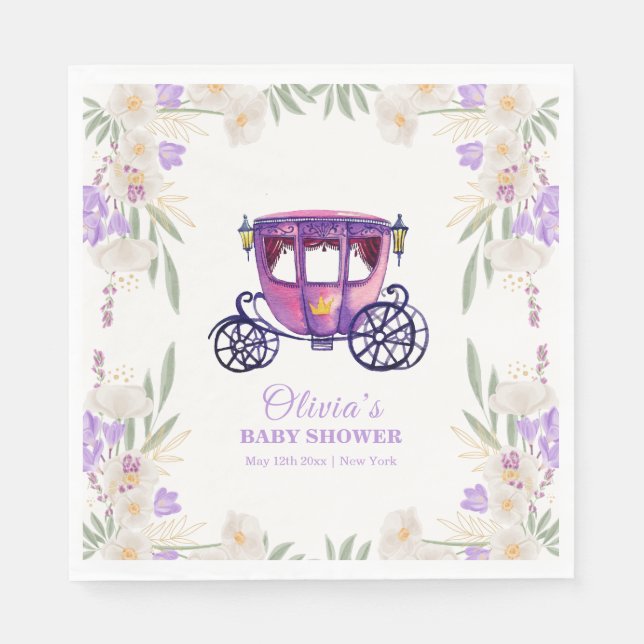 Guardanapo De Papel Pastel Floral Princess Carriage Girl Baby Shower  (Frente)