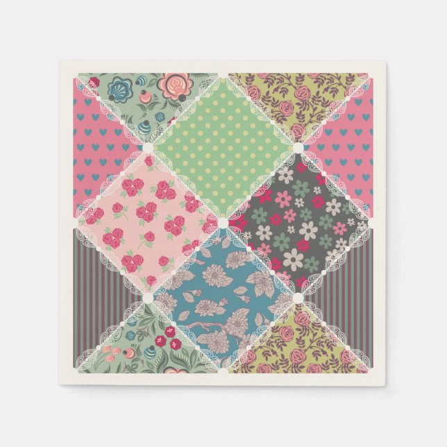 Guardanapo De Papel Pastel Floral Quilt Squares (Frente)