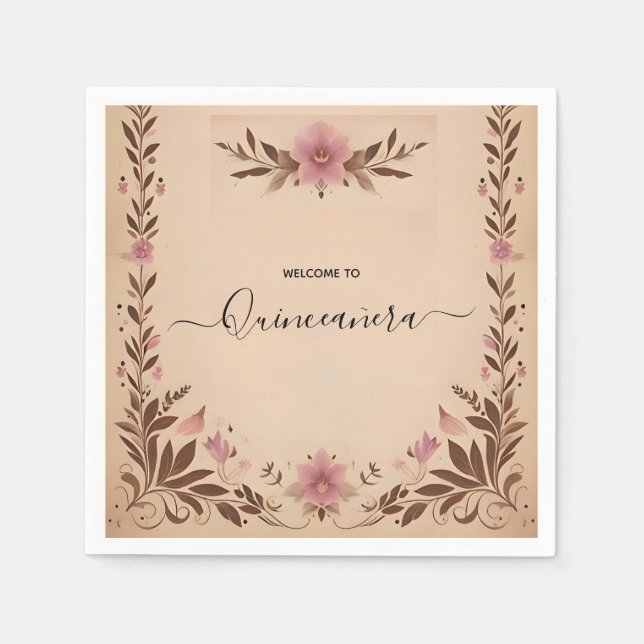 Guardanapo De Papel Pastel Font Dusty Glam Rosa Dourado Quinceanera (Frente)