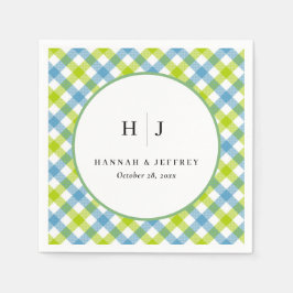 Guardanapo De Papel Pastel Gingham Wedding Blue Green