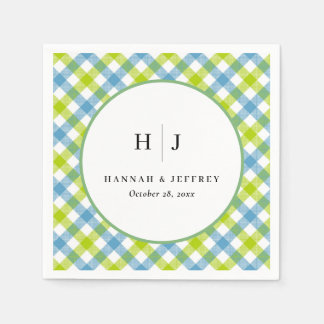 Guardanapo De Papel Pastel Gingham Wedding Blue Green
