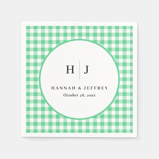 Guardanapo De Papel Pastel Gingham Wedding Green Napkins (Frente)