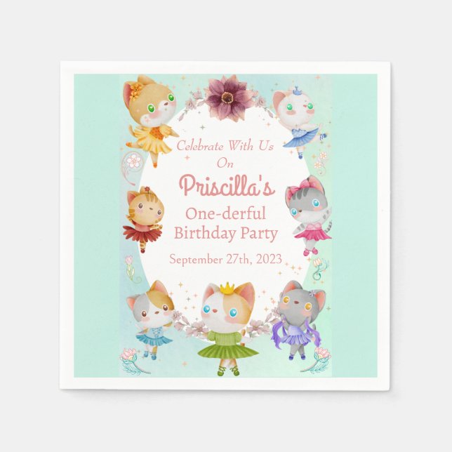 Guardanapo De Papel Pastel Green All Ballerina Cat Party (Frente)