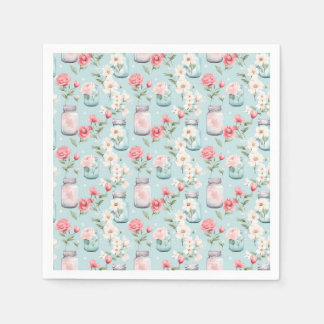 Guardanapo De Papel Pastel Mason Jar Floral Sem Fenda
