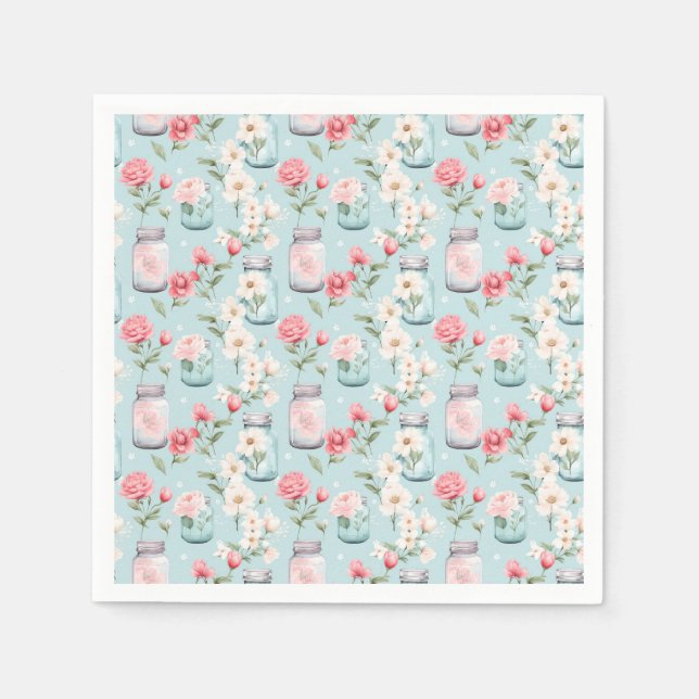 Guardanapo De Papel Pastel Mason Jar Floral Sem Fenda (Frente)