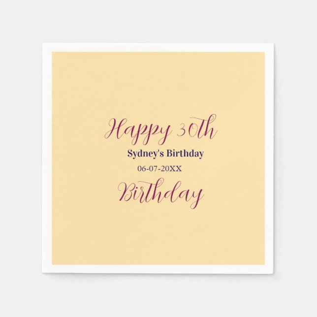 Guardanapo De Papel Pastel orange happy 30th birthday name date purple (Frente)