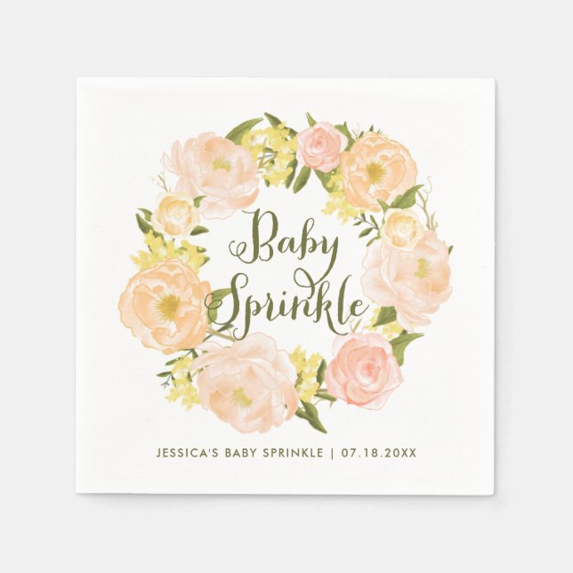 Guardanapo De Papel Pastel Orange Peonies Wreath Baby Sprinkle (Frente)