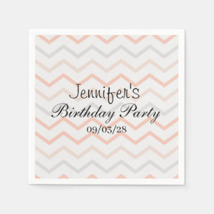 Guardanapo De Papel Pastel Peach e Cinza Zig Zag