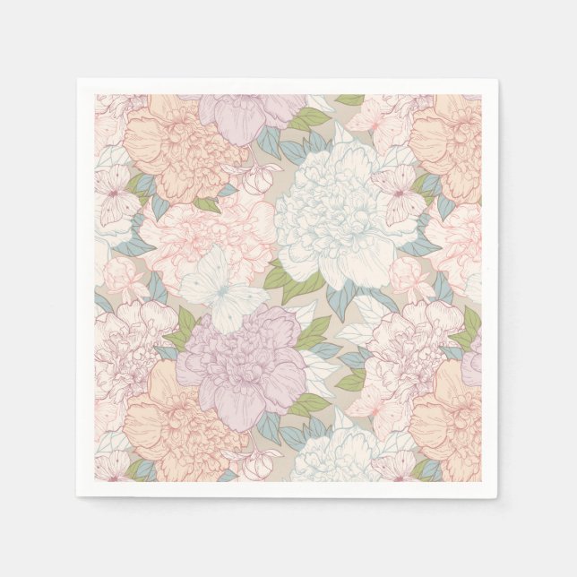 Guardanapo De Papel Pastel Peony & Butterfly Fllower Pattern (Frente)